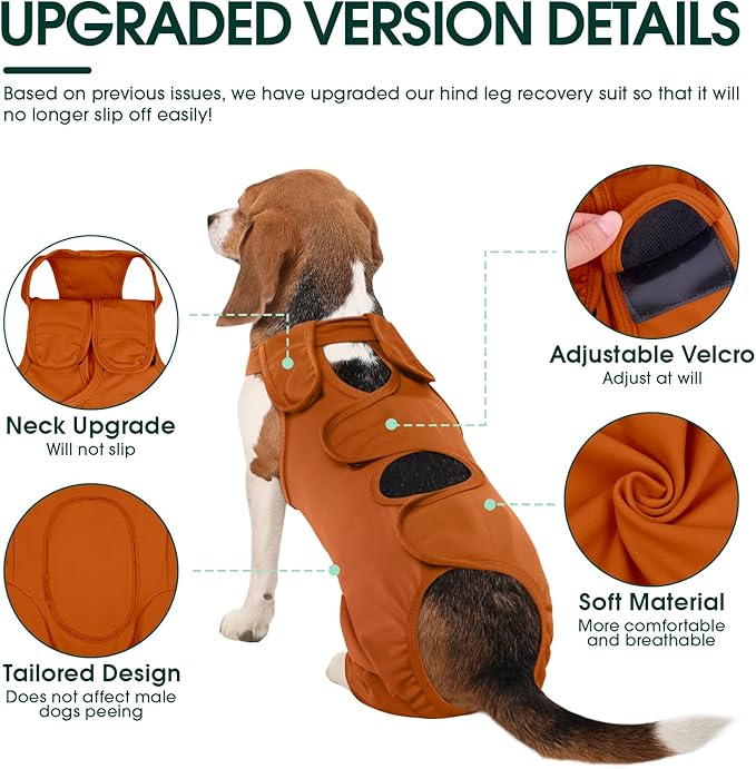 Kuoser Thigh Wound Protective Sleeve for Dogs - Dog Surgery Recovery Suit for Rear Legs - Brown XS