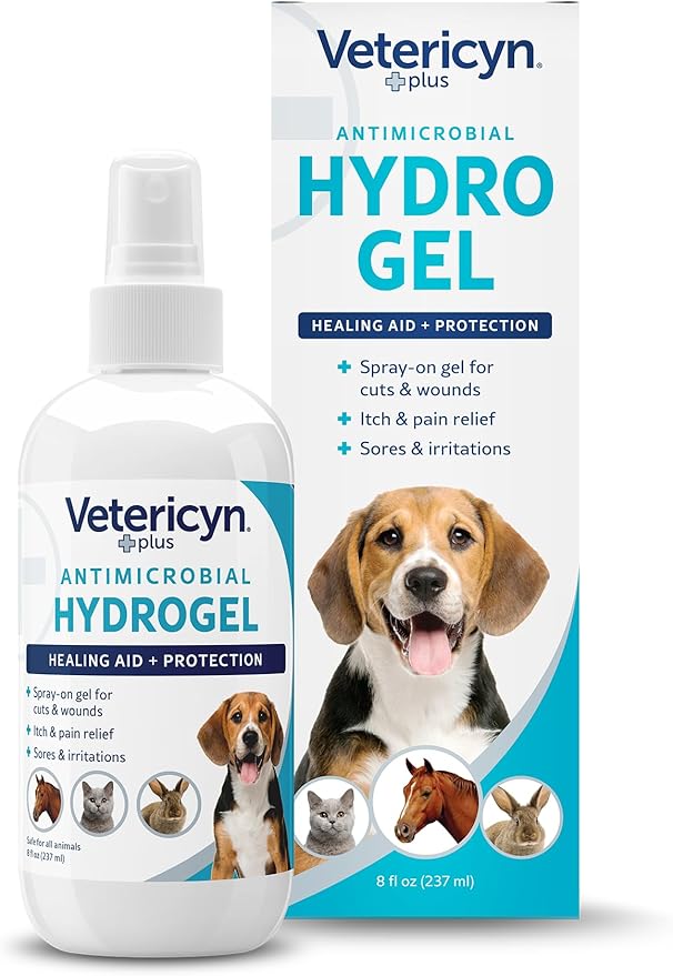 Vetericyn Plus Dog Wound Care Hydrogel Spray | Healing Aid and Wound Protectant, Sprayable Gel to Relieve Dog Itchy Skin, Safe for All Animals. 8 Ounces