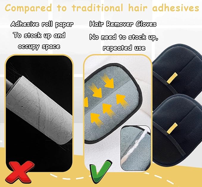 Pet Hair Remover Electrostatic Gloves for Cats Dogs 2025 Reusable Cat Hair Removal Glove, Static Electricity Pet Hair Remover for Couch, Carpet, Clothing, Car Seats (2Pcs)