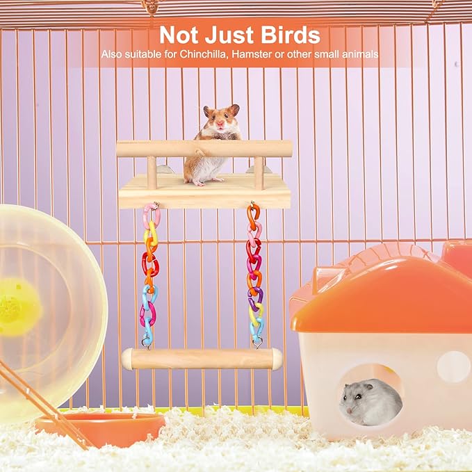 Bird Perches Cage Toys Parrot Wooden Platform Play Gyms Exercise Stands with Acrylic Wood Swing Ferris Wheel Chewing for Animals Green Cheeks, Baby Lovebird, Chinchilla, Hamster Budgie