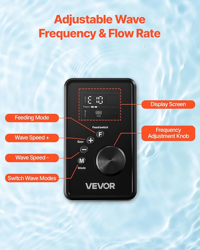 VEVOR Aquarium Wave Maker, 15W, 1428 GPH Adjustable Cross Flow Pump with Controller, Magnetic DC 24V Aquarium Powerhead, Strong Magnetic Base, 360° Rotating Wavemaker, for Saltwater Marine Freshwater