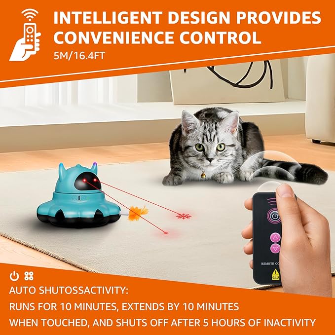 MIKK Cat Laser Toy Cat Feather Toys 2-in-1 Interactive for Indoor Cats Automatic with Remote Control Moving Ambush USB-C Rechargeable Electronic Kitten Toy for Indoor Exercise (Blue)