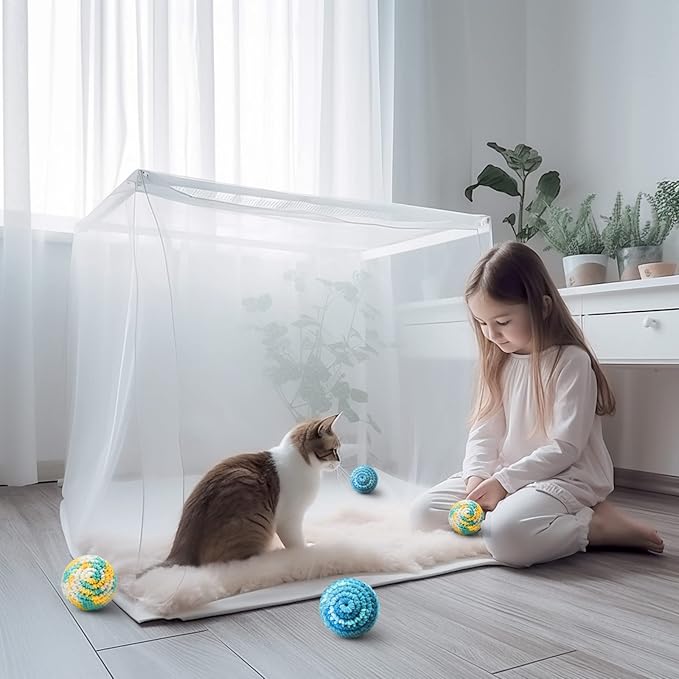 TUSATIY 4PCS Cat Pom Pom Balls,Hand Knitted Rainbow Toys Balls with Bells,Colorful Cat Chew Toys for Indoor Kittens