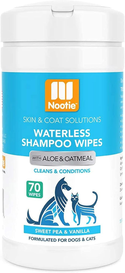 Nootie Waterless Shampoo Wipes for Dogs & Cats (70 Wipes, Sweet Pea & Vanilla)