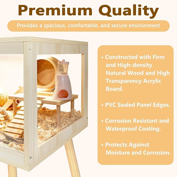 Hamster Cage Chewproof, Mice and Rat Habitat with Transparent Sides, Hamster Cage with Openable Mesh Top, Solid Built with Lock Design and Leg Stand, 48" inch