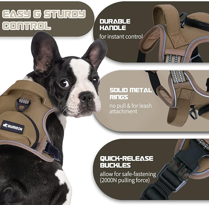 No Pull Dog Harness for Large Dogs, Adjustable No Choke Pet Vest with Dog Leash Fit Smart Reflective Pet Walking Harness for Training Easy Control Soft Handle Brown L