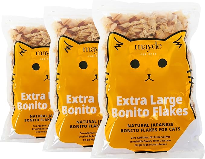 Mayde Bonito Flakes for Cats & Dogs, All-Natural High-Protein Treats, Extra Large 4oz Bag, 3-Pack