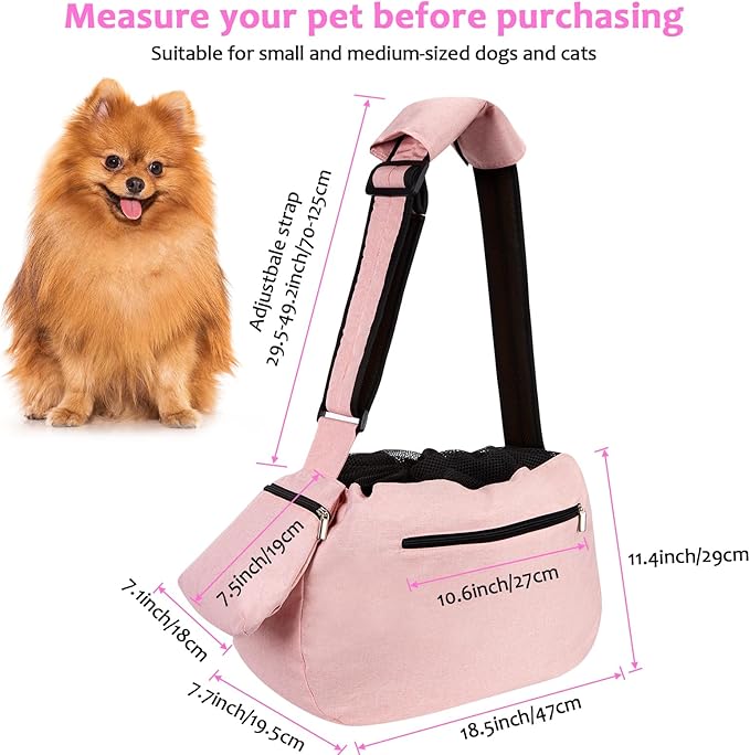 Ownpets Pet Dog Sling Carrier Bag Adjustable Padded Strap Dog Hand Free Safe Mesh Pet Carrier for Small Medium Dog Cat (Pink)