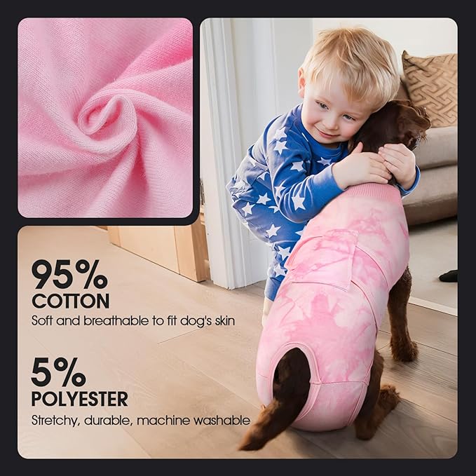 FUAMEY Recovery Suit for Dogs After Surgery,Soft Breathable Dog Bodysuit E-Collar & Cone Alternative Surgical Suit,Male Female Dog Neuter Spay Suits Anti Licking Wounds Onesie Pink Tie Dye L