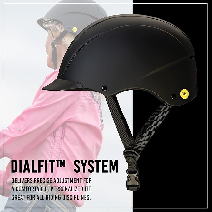 Troxel Spirit MIPS Technology Full Coverage Horse Riding Helmet, Horseback Riding Gear for Equestrians, Medium (7-7-3/8), Black Duratec