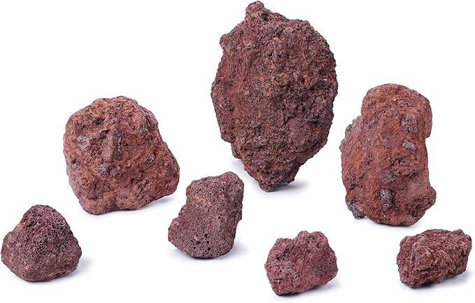 LANDEN Red Lava Stones (16lbs,3~10inch,11pcs) Aquarium Rock for Aquascaping Terrariums, Paludariums,Vivariums, Reptile and Amphibian Enclosures, Fish Tank Decoration Landscape Stone