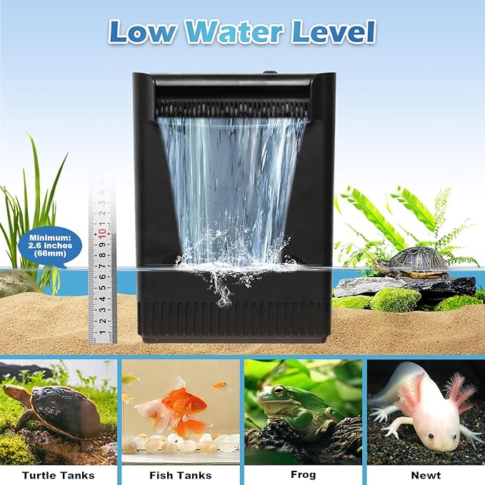 Turtle Tank Filter Aquarium Filter Power Adjustable 20-75 Gal. 290GPH Large Internal Filter 3-Stage Waterfall Bio-Filtration Low Water Level for Freshwater Saltwater Fish Tank Reptile Shrimp Frog