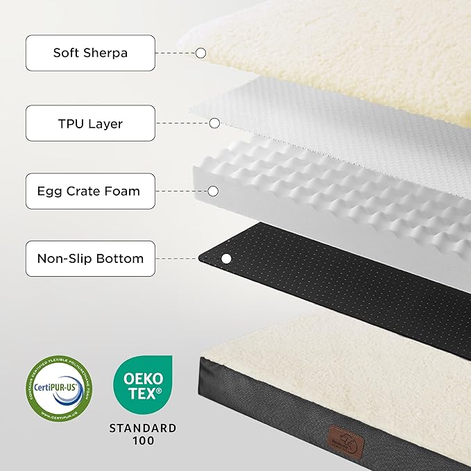 Bedsure XL Dog Beds Large Sized Dog - Extra-Large Orthopedic Flat Puppy Bed with Removable Washable Cover, Egg Crate Foam Pet Mat, Suitable for Pet Up to 100 lbs