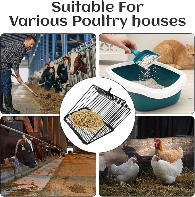 Chicken Poop Scooper for Sand 10 Inch, Chicken Coop Scoop Large Metal with Adjustable Handle, Multifunctional Coop Scoop Rake Set Sifting Shovel, Heavy Duty Pooper Shovel Tool Accessories