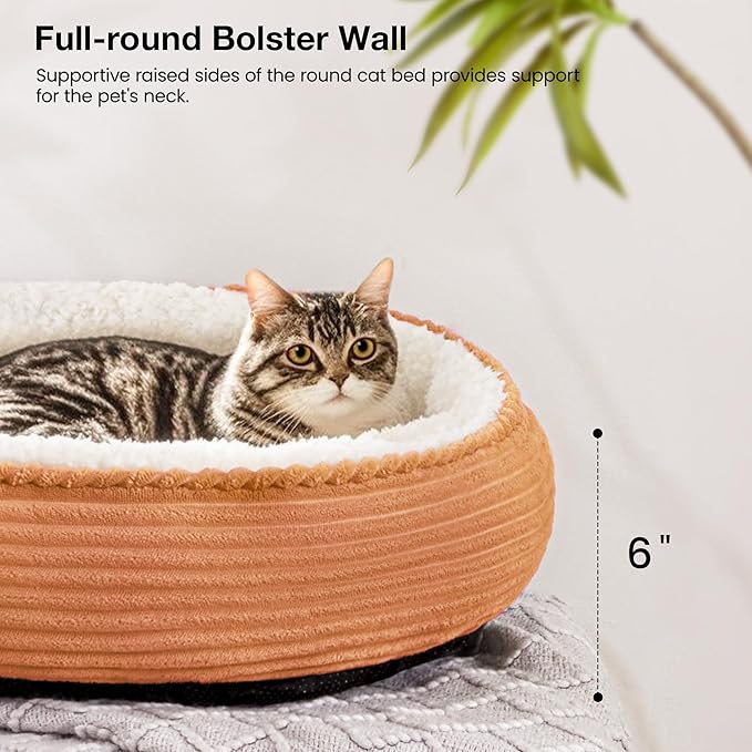 Love's cabin Round Donut Cat and Dog Cushion Bed, 20in Pet Bed for Cats or Small Dogs, Anti-Slip & Water-Resistant Bottom, Super Soft Durable Fabric Pet beds, Washable Luxury Cat Dog Bed Orange Stripe