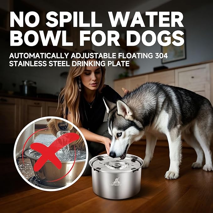Dog Water Bowl No Spill, 5.6L/1.5 Gallon No Drip Slow Drinking Dog Water Bowl Dispenser Spill Proof, Large Stainless Steel Slobber Stopper for Messy Drinkers, Small Medium & Large Dogs