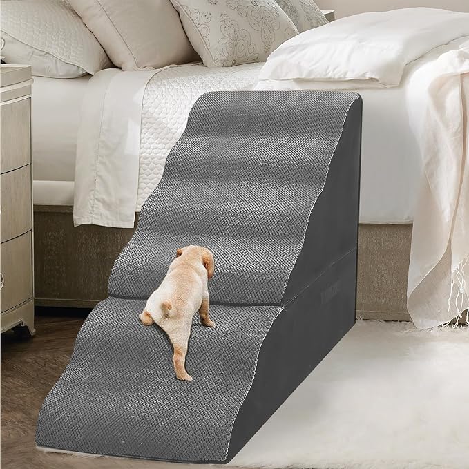 Dog Stairs for High Beds 30-36 inches Tall, 6-Step Dog Steps for Bed 32-36 inches for Small Large Dogs, Dog Ramp for Bed, 30D Foam Pet Stairs/Steps for High Beds for Old Dogs/Cats, Grey