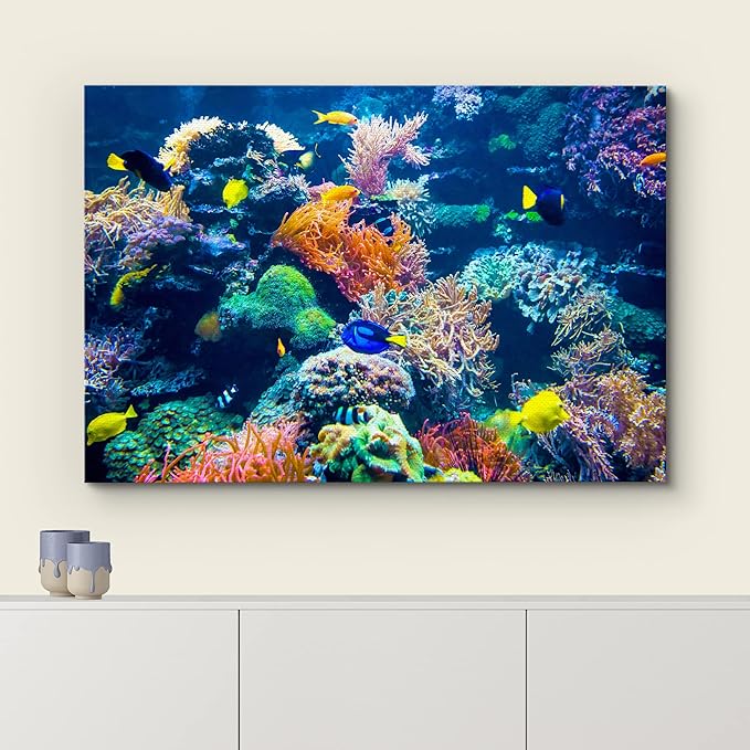 wall26 Canvas Print Wall Art Vibrant Multicolor Coral Reef Fish Ecosystem Nature Animals Photography Realism Rustic Scenic Landscape Wilderness Colorful for Living Room, Bedroom, Office - 24"x36"