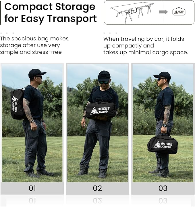 ONETIGRIS SUPRANUBIS Camping Cot, Height Adjustable with Cot Leg Extenders, Strong Support 330lbs, Lightweight Comfortable Folding Bed for Camping, Hiking, Travel, Truck, Beach, Office Nap