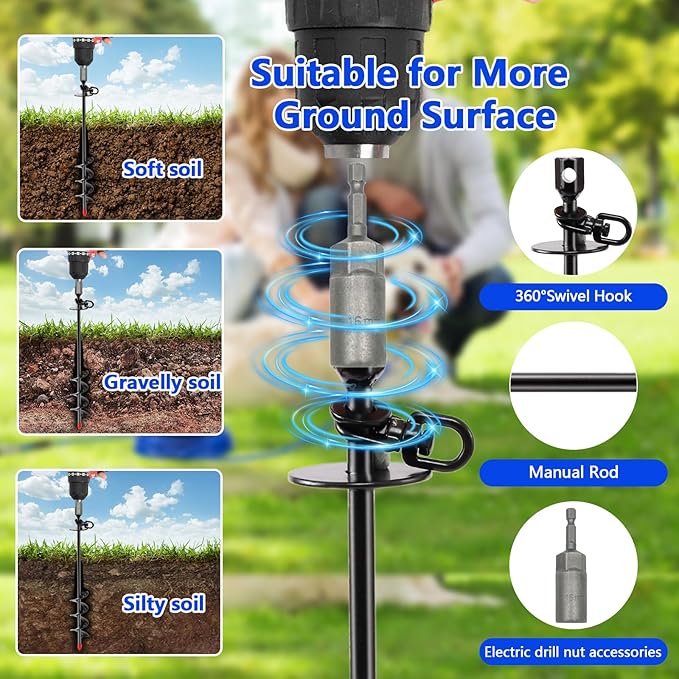 Heavy Duty Dog Tie Out Stake,14.8" Spiral Dog Stakes with Swivel Hook for Outside,Yard,Camping,Rust Proof Ground Anchor for Dogs Run Cable Leash Tether Chains,Small to Large Dogs Up to 200bs