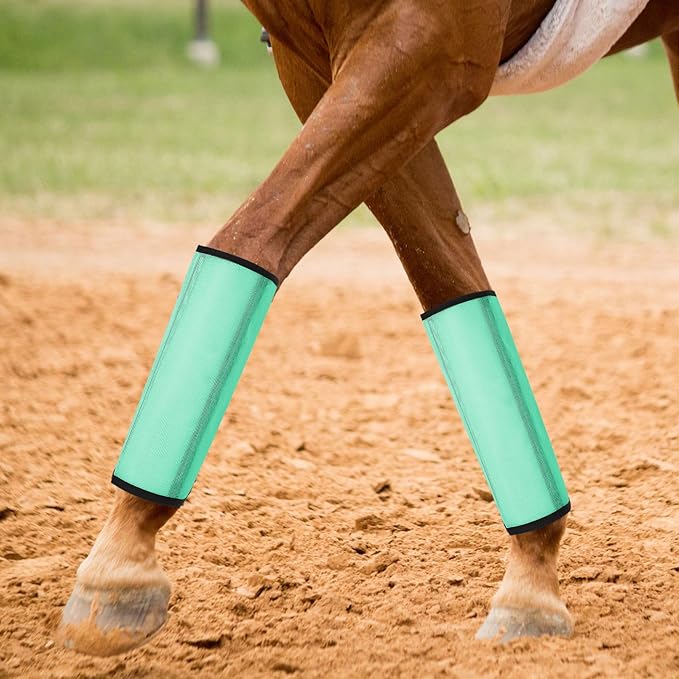 Jexine 12 Fly Boots for Horse Set of 12 Loose Breathable Mesh Horse Fly Sheets Protective Horse Leg Wraps Leggings for Preventing Flies and Mosquitoes Bites(Green)