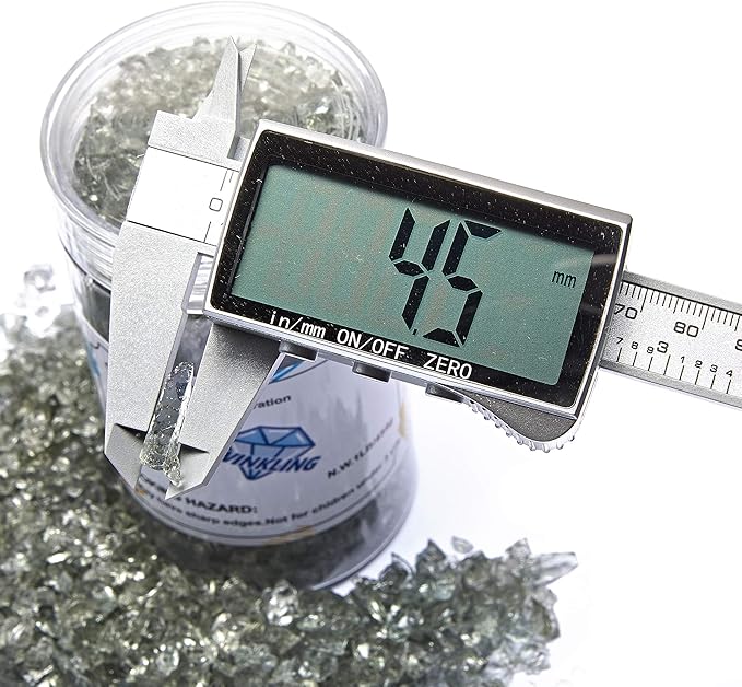 TWINKLING High Luster Fire Glass Gravel Stone Glitter,Broken Glass,Fire Gems Chips,Crushed Glass for Fire Pit Crafts Resin Art Aquarium Garden Decoration,3-6mm,1-Pound Jar (Grey)