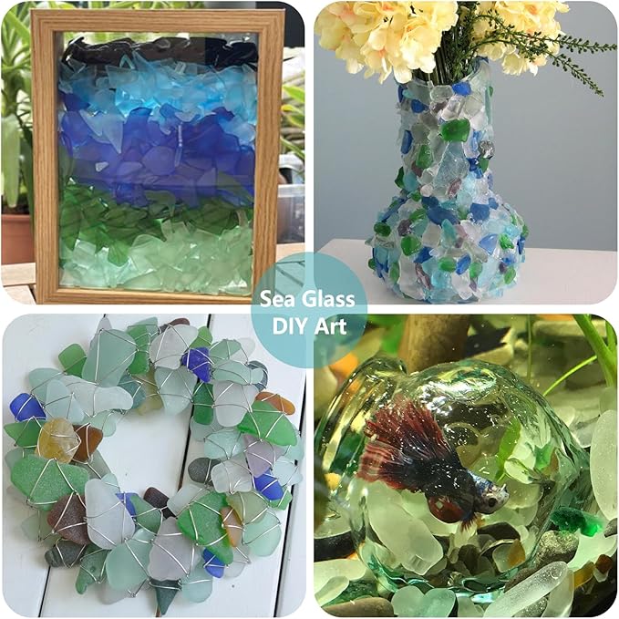 Sea Glass Block - 1LB Turquoise Frosted Sea Glass - Vase Filler and Aquarium Ornament, DIY Craft Supplies for Art, Sea Glass Decor, Beach Weddings, and Home Decor