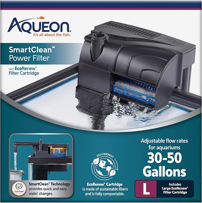 Aqueon Aquarium Fish Tank SmartClean Power Filter with EcoRenew Filter Cartridge, 30-50 Gallons
