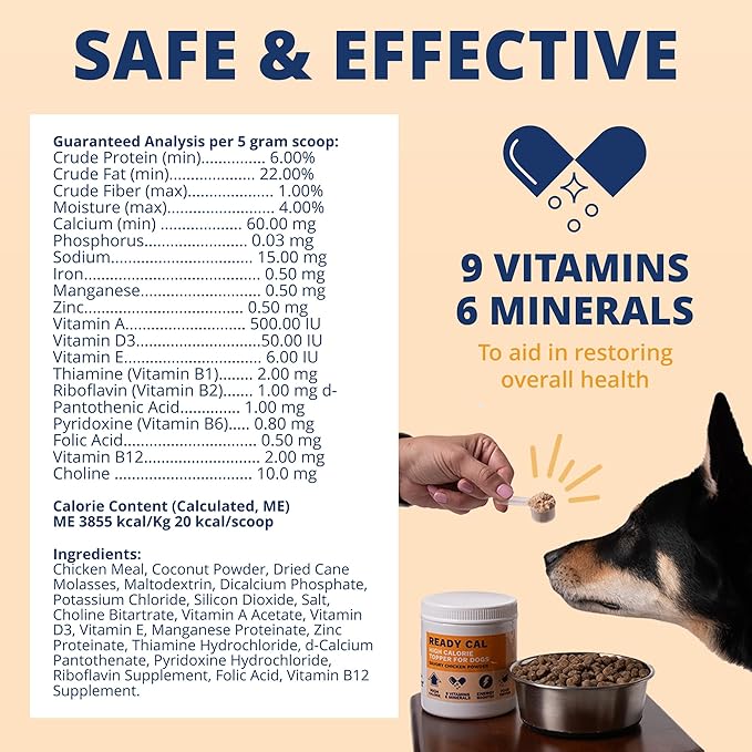 Under the Weather Ready Cal Powder for Dogs, High-Calorie Weight Gainer & Appetite Stimulant, Dog Energy Booster Veterinarian-Approved Pet Supplement with Vitamins & Minerals, Chicken Flavor |10.58 oz