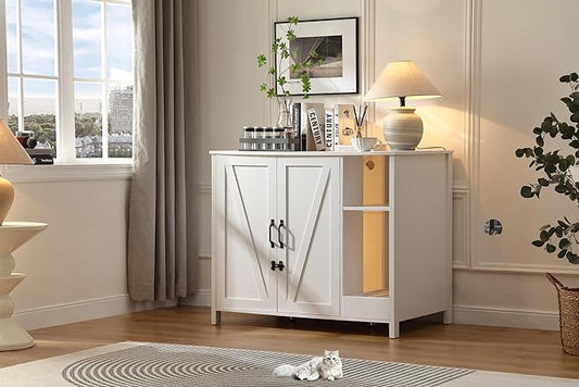 Cat Litter Robot Enclosure,for Placing Litter Robot 3/4,Power Outlet and Dog-Proof Shelf for Litter Robot Cabinet,Litter Collector for Automatic Litter Box Enclosure,Cloud White