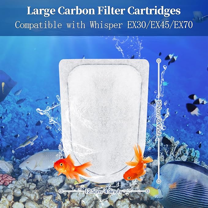 10 Pack EX Filter Cartridges Aquariums, Compatible with Whisper EX30/EX45/EX70 Filters,Large Carbon Filter Cartridges