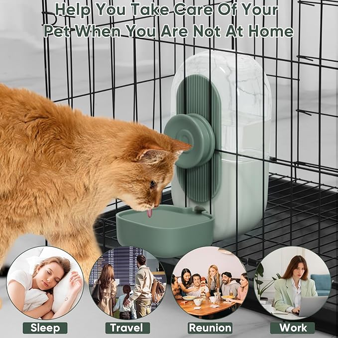 28oz Hanging Automatic Water Dispenser，Rabbit Water Bottle,Bunny Guinea Pig Ferret Water Bowl for Cage,Suitable for Small Animal Puppies(Cage Grid Spacing Over 1.2'') (Green)