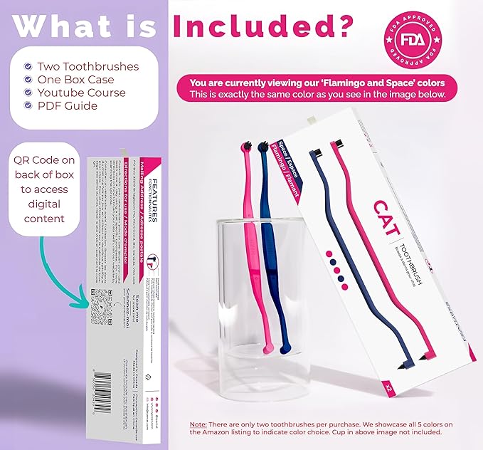 RYERCAT Set of Dual Sided Cat Toothbrushes - Kitten Toothbrush with Micro Head to fit into Kittens Mouth - Cat Dental Care Supplies Pet Toothbrush for Cats (Flamingo Pink and Space Blue)