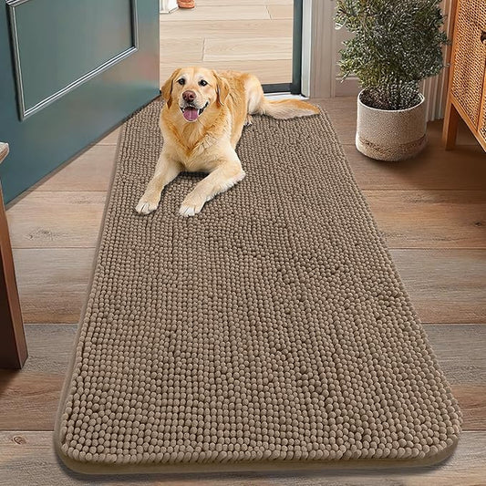 Smiry Dog Door Mat for Muddy Paws 48x30, Absorbs Moisture and Dirt Doormat, Non-Slip Washable Quick Dry Chenille Front Door Mat Indoor Entrance, Entryway Carpet for Inside Floor, Camel