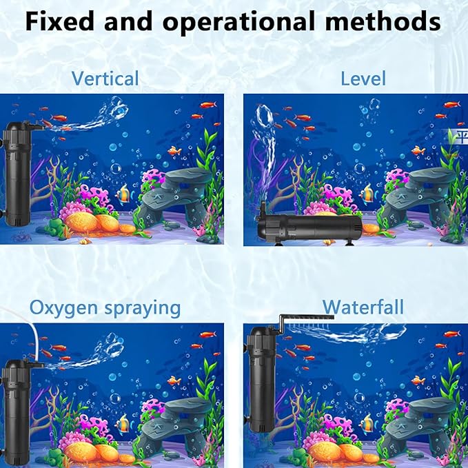 Aquarium U-V Filter for Green Water, Fish Tank Green Clean Machine with Aeration, Submersible Water Pump & U-V Light with Timer, for 10-75 Gallon Tank(105GPH/4W)