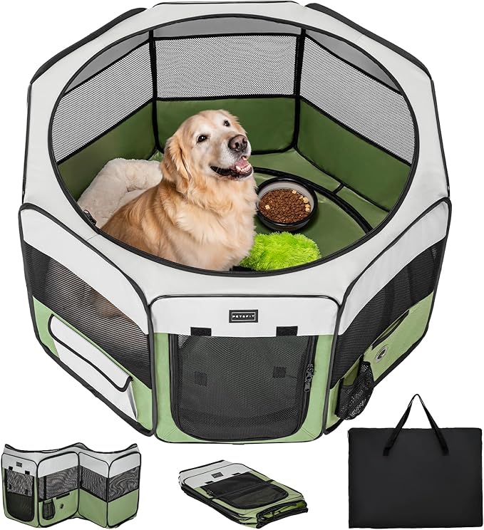 PETSFIT 45.5" Dog Playpen Indoor/Outdoor-Jump-Proof 28.5" Height with Removable Waterproof Mat & Zippered Roof | RV, Camping, Travel Dog Pen | Whelping & Cat Observation Space(45.5"L x 45.5"W x 28.5H)