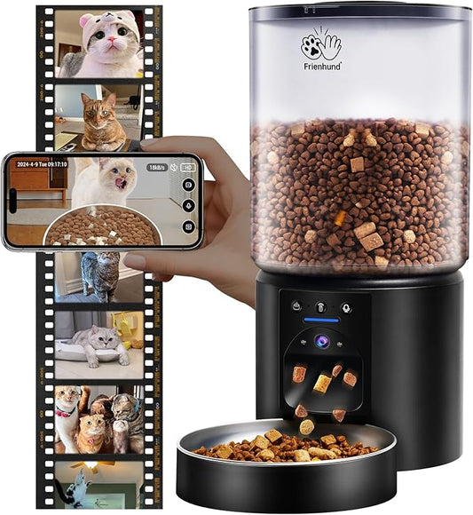 Automatic Cat Feeder with 2K HD Camera: 5G WiFi Automatic Dog Feeder with Sealed Outlet,Cat Food Dispenser with Freshness for Multiple Pets,Detachable for Easy Clean-21 Cup (5L Food Storage)