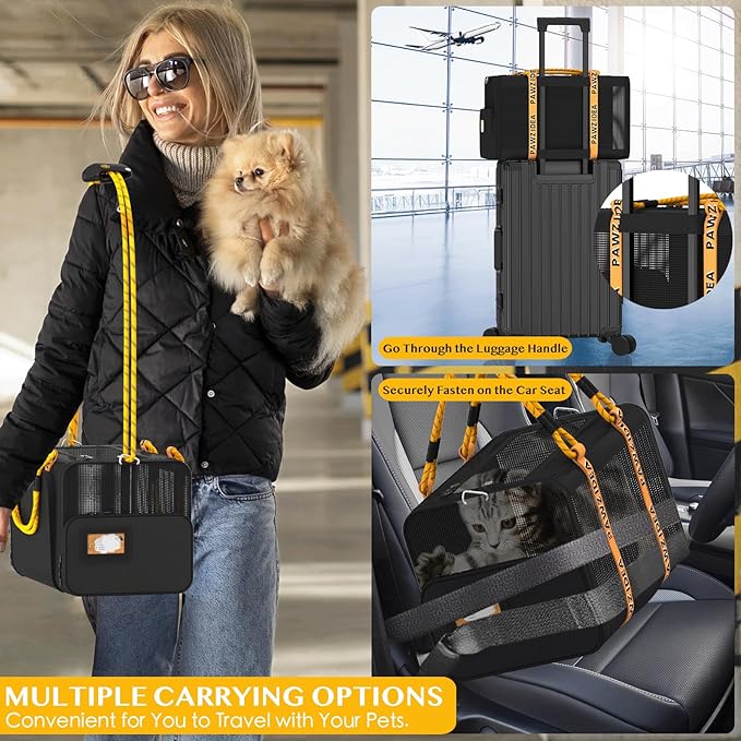 PAWZIDEA Double Pet Stroller with 2 Detachable Carriers, Portable Dog Crate for Car Travel & TSA-Approved Expandable Cat Carrier, Foldable Lightweight Jogger Stroller for 2–4 Cats or Small/Medium Dogs
