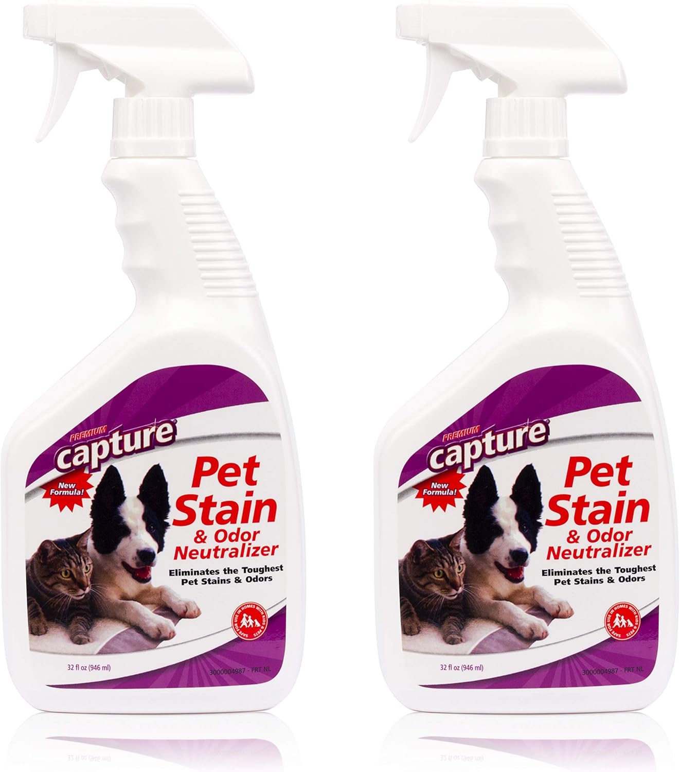 Capture Pet Stain & Odor Neutralizer - Pet Stain Remover for Carpet, Wood, Leather, Rug, Bed, Couch, Car, Upholstery, Clothes, Curtains, Wall, Floor, Concrete - 32oz Portable Spray Bottle