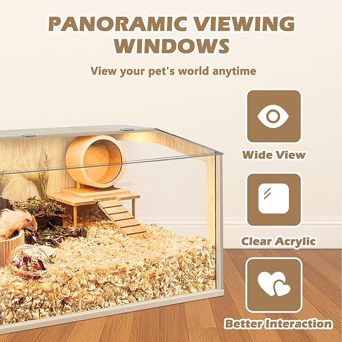 Hamster Cage Chewproof, Large Hamster Cage,Guinea Pig Cages Openable Top with Acrylic Sheets Solid Built, Hamster Habitat 24"