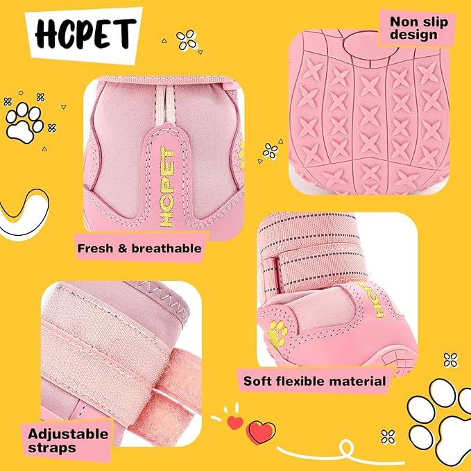 Hcpet Dog Shoes, Dog Boots for Small Dogs, Breathable Medium Dog Booties Paw Protector for Summer Hot Pavement, Winter Snowy Day, Outdoor Walking, Indoor Hardfloors Anti Slip Sole Pink Size 3