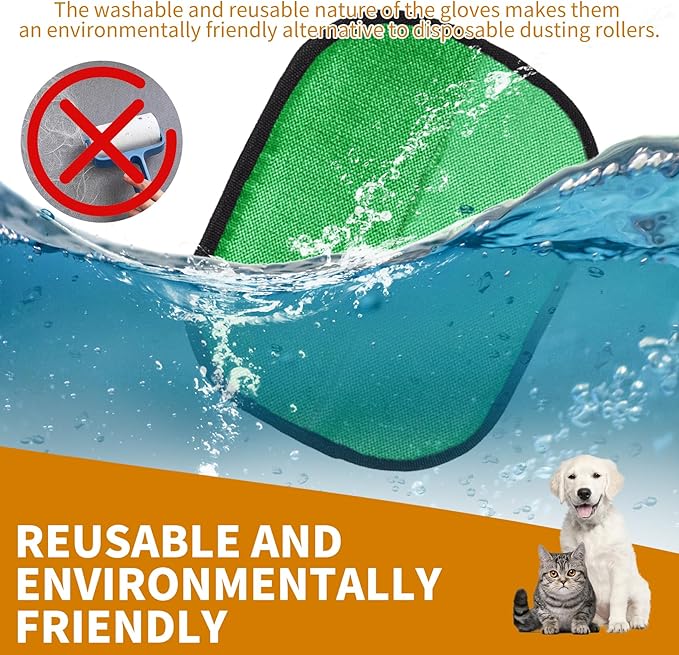 2PCS Electrostatic Pet Grooming Gloves, Reusable Hair Remover for Dog Cat Fur on Clothes Furniture Car Seat/Green
