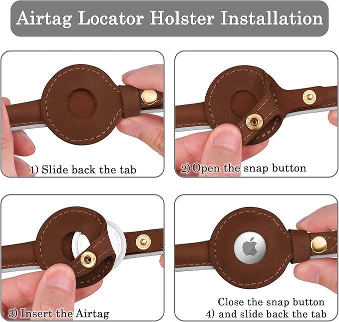 OOPSDOGGY Rolled Leather Dog Collar with Airtag Holder - Reflective Round Airtag Dog Collar - Soft Tracking Pet Collar for Small Dogs Puppy Cats Kitten (Brown, M, 12"-15")