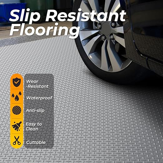 7.8 x 22 FT Garage Floor Mat, 2.8mm Thickness Diamond Plate Vinyl Garage Flooring Roll for Under Car, Large Size 172 SQFT for Large SUVs, MPV, Pickup Truck, RV
