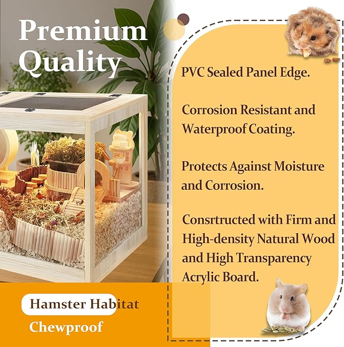 Hamster Cage with Openable Metal Mesh Top,Solid Built Hamster Enclosure with Lock Design for Gerbil Cage,Hamster Habitat Chewproof with Transparent Panels (24"x16"x16")