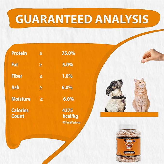 Freeze-Dried Salmon Treats for Cats & Dogs – 100% Wild Caught, Single Ingredient, High-Protein, Healthy Snack – No Additives or Preservatives – 5.3oz - Inspected & Tested in USA