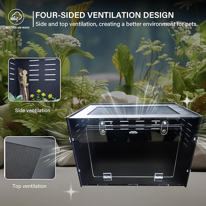 10 Gallon Reptile Tank – Reptile Enclosure for Leopard Geckos, Snakes & Bearded Dragons – Lizard Tank, Hermit Crab & Gecko Habitat