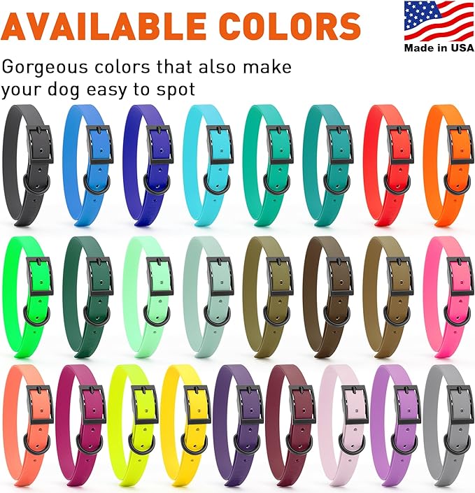 Dogline Biothane Waterproof Dog Collar Strong Coated Nylon Webbing with Black Hardware Odor- Proof for Easy Care Easy to Clean High Performance Fits Small Medium or Large Dogs, Olive Drab Green