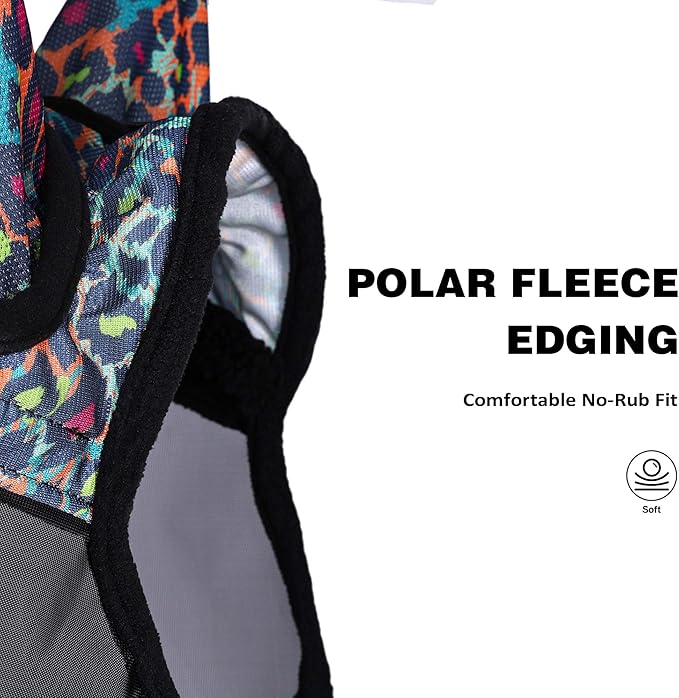 Harrison Howard Pro LumiVista Horse Half Face Fly Mask Large Eye Space with Ears UV Protection for Horse Iridescent Prints L