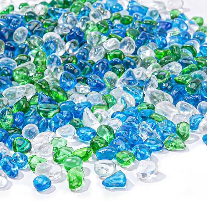 Keedolla 3 Lb Green Mix Aquarium Glass Stones Betta Fish Tank Bowl Rocks, Aquarium Fish Tank Gravel Glass Pebbles Gemstones for Fountain Succulent Plant Decorative Rock Pebble Stone